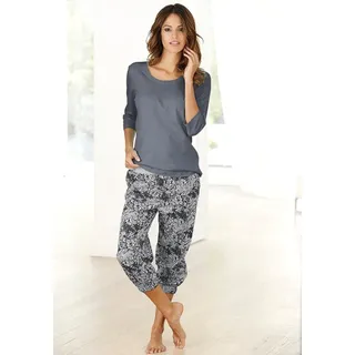 Capri-Pyjama BUFFALO, Damen, Gr. 40/42, schwarz (anthrazit), Single Jersey, Obermaterial: 100% Baumwolle, Basic, bequem 3/4-Länge, Rundhals, eingesetzt, Homewear-Sets Capri-Pyjama, mit gemusterter Hose, Topseller