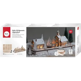 Rayher Alpendorf 3D-Bausatz mit Drehmechanismus 40 x 14,5 x 20 cm