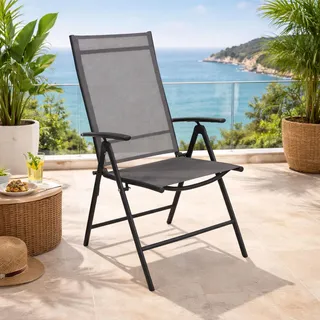 Garten Klappstuhl Hochlehner Metall - Textilen Anthrazit 7 Positionen - Grau