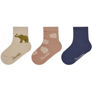 Sterntaler Baby Socken 3er Pack Elefant – Baby- und Kinder-Socken im 3er Pack mit Umschlag, Innenfrottee, Elefanten-, Blätter- & Rippen-Motive, Beige, Größe 18
