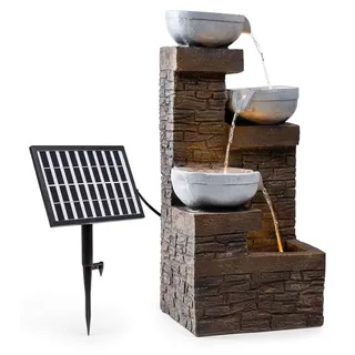 blumfeldt Fez Solarbrunnen Gartenbrunnen Zierbrunnen Dekobrunnen, Solarbetrieb, LED-Beleuchtung, 34 x 76 x 36 cm (BxHxT), Material: Polyresin, 3 Kaskadenstufen, für drinnen und draußen, braun