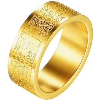 JewelryWe Bibel Gebet Kreuz Ring: 8mm Gold Edelstahl Herren-Ring Damen-Ring Englisch Vaterunser Kreuz Fingerring Band Bandring Religiöse Schmuck Geschenk für Herren Damen Größe 62