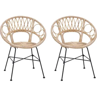 vidaXL Esszimmerstuhl 2 pcs Natur 49 x 51 x 81 cm Rattan und Eisen - Braun