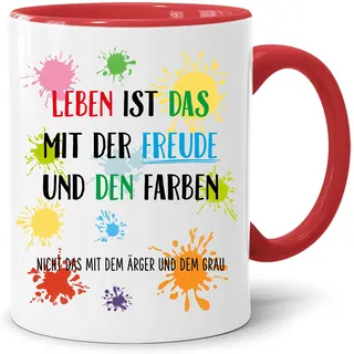 Tasse mit Spruch, Leben ist das mit der Freude, Geschenk, Freund, Freundin, große tasse, geschenke für oma, faultier geschenk, tasse lustig