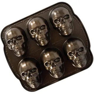 Nordic Ware Backform, Kuchenform, Spuk-Totenkopf, Bronze, Muffinform, 6 Formen, Aluminium, Antihaft, NW 89448
