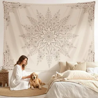 Simpkeely Mandala Blumen Tapisserie, Ästhetische Boho Wanddekoration mit Blume, Medaillon Boho Kunst Druck Wandteppiche für Schlafzimmer und Wohnzimmer - 150 x 200cm