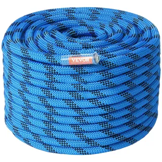 Vevor 12,7 mm statisches Kletterseil, 60,9 m (200 Fuß) Outdoor-Kletterseil, 30 kN Bruchfestigkeit, Faserseil für Flucht, Abseilen, Brandrettung, Blau