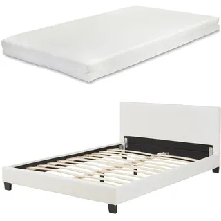 Corium Kunstlederbett Albacete mit Matratze Kunstleder 140 x 200 cm Weiß
