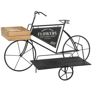 DRW Fahrrad Blumenkasten aus Metall und Holztablett in Schwarz und Natur, 83,5 x 131 x 62 cm