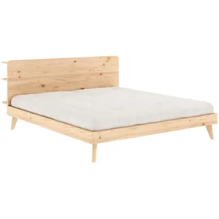 Karup Design Bettgestell »RETREAT BED«, aus Kiefer massiv mit Lattenrost, Kopfteil mit 3 Ablagen, braun