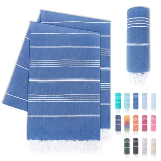 LAYNENBURG 2er-Set Premium Hamamtuch mit handgeknüpften Fransen - 100% Baumwolle - XXL Strandtuch 100x200 cm - Oeko-TEX 100 - Strandhandtuch groß - Saunatuch & Reisehandtuch (Himmelblau)