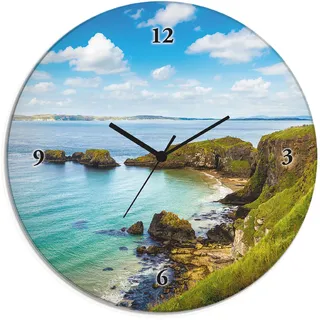 Artland Wanduhr "Glasuhr rund Küstenweg in Carrick-a-Rede" wahlweise mit Quarz- oder Funkuhrwerk, lautlos ohne Tickgeräusche, grün