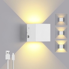 ENCOFT LED Wandleuchte Innen Ohne Stromanschluss,Wiederaufladbar Wandlampe Akku mit Touch Dimmbar Schalter Up Down Wandleuchtung für Schlafzimmer Wohnzimmer Treppen Flur, Warmweiß,Weiß
