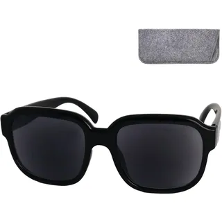 Sonnenlesebrille XL Oversize Schwarz eckig für Damen Herren mit Filz-Etui | Große 62-mm-Gläser, 145 mm Gesamtbreite und dunkle Tönung im markanten, kantigen Design