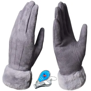 KXF Warme Winterhandschuhe für Damen, superweiches Wildleder, Touchscreen, Dickes Fleece gefüttert, Handschuhe, kaltes Wetter, Winddicht, Outdoor-Sport-Handschuhe (Grau)