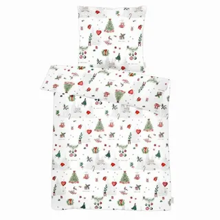 APELT Max Flanell Winterwelt Baumwolle Rot/Weiß 135 x 200 cm + 80 x 80 cm