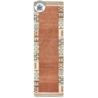 Läufer THEKO "Nuno, reine Wolle, Handgefertigt, mit Bordüre" Gr. 13, orange (terra), B:90cm H:14mm L:250cm, Wolle, Teppiche, Läufer, handgetuftet, Brücke, Wohnzimmer, Schlafzimmer, Esszimmer
