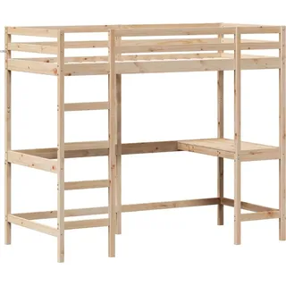 Hochbett mit Schreibtisch 100x200 cm Massivholz Kiefer - Braun, Bunt