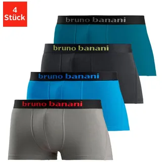 Hipster BRUNO BANANI, Herren, Gr. M, 4 Stk., bunt (grau, türkis, schwarz, petrol), Jersey, Obermaterial: 95% Baumwolle, 5% Elasthan, unifarben, körpernah, Unterhosen Hipster, knapp sitzende Boxershorts mit Logo Webbund aus Baumwollmischung, Topseller