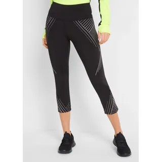 Trainingstights BONPRIX "Sport-Leggings mit Tasche, 3/4-Länge", Damen, Gr. 56/58 (XXXL), N-Gr, schwarz (schwarz graphisch bedruckt), Obermaterial: 85% Polyester, 15% Elasthan, skinny fit, Hosen Trainingstights, aus Power-Stretch-Material, 3/4-Länge, Skinny Fit