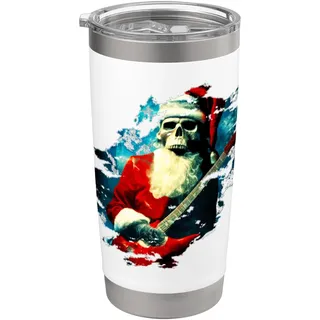 Totenkopf Weihnachtsmann Gitarre Monster Rock Star Halloween Weihnachten Doppelwandiger Edelstahl-Thermobecher