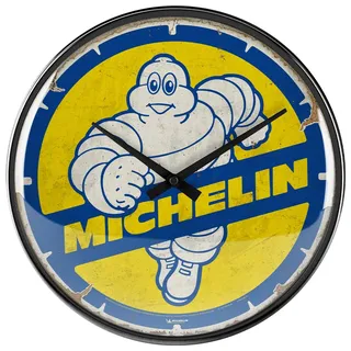 Nostalgic-Art Retro Wanduhr, Ø 31 cm, Michelin – Bibendum 80s – Geschenk-Idee für Motor-Fans, Original Lizenzprodukt (OLP), Große Küchenuhr, Vintage Design, Reifen-Deko