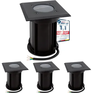 linovum BOQU 4er Set Einbauleuchte Boden Aussen GU10 Fassung - Bodeneinbaustrahler schwarz IP67 eckig Leuchtmittel tauschbar