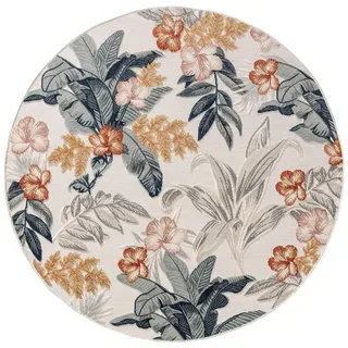 benuta Outdoorteppich Flora Multicolor ø 320 cm rund , Creme , Kunststoff , Floral , Rund , 320x320 cm , wasserabweisend , Teppiche und Böden, Teppiche, Outdoorteppiche