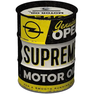 Nostalgic-Art Retro Spardose, 600 ml, Opel – Supreme Motor Oil – Geschenk-Idee für Opel-Zubehör Fans, Original Lizenzprodukt (OLP), Sparschwein aus Metall, Vintage Blech-Sparbüchse