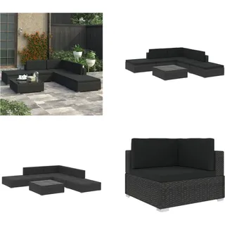 vidaXL 6 tlg. Garten Lounge Set mit Kissen Poly Rattan Schwarz - Garten Sofagarnitur - Garten Sofagarnituren - Gartensofa Set - Gartenmöbel Set - Schwarz