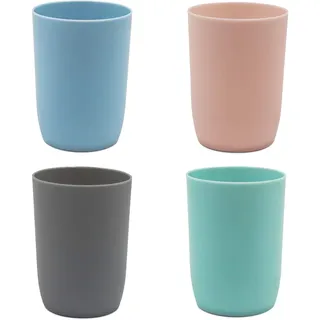 Hebaogugu Zahnputzbecher, Stapelbare Kunststoffbecher 4er Pack 280 ml, Wiederverwendbare Kunststoff-Wasserbecher für Küche, Bad, Bunte Mundspülbecher für Erwachsene, Kinder(Multi)