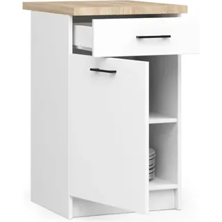 BDW Küchenschrank, Schrank Küche mit Arbeitsplatte, Tür, Schublade, Weiß - Weiß