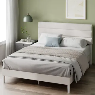 Zinus Piper Polsterbett 180x200 cm mit Kopfteil - 30 cm Hohes Bett 180x200 mit Lattenrost aus Holz - Kompakte Verpackung & Einfache Montage - Cremeweiß