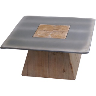 Mendler Couchtisch HWC-L76, Wohnzimmertisch Beistelltisch, Industrial Massiv-Holz MVG, 60x60cm natur mit Metall-Optik