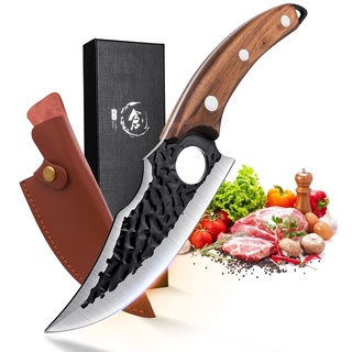 DRAGON RIOT Kochmesser Profi Japanisches Küchenmesser mit Geschenkbox Wikinger Handgeschmiedete Fleischmesser Asiatische mit Holzgriff Hackmesser Outdoor für Kitchen Grill