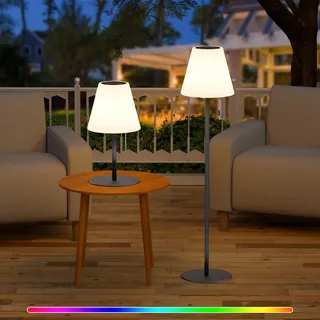 Postlucky Solar Stehlampe Outdoor Stehlampe Dimmbar Warmweiß und RGB Akku Stehlampe Kabellos 2-in-1 Solarladung&USB Aufladung LED Stehlampe Außen IP44 für Garten Terrasse Patio Balkon (Grau)