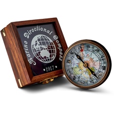 NKlaus Kompass aus Messing antik 7,8cm in Holzbox mit Fenster Taschenkompass Peilkompass 11679