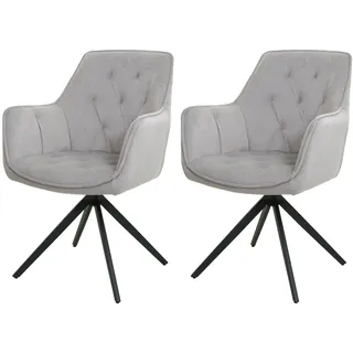 Mendler Esszimmerstuhl HWC-L80 Stoff hellgrau 2er Set