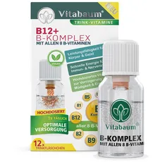 Vitabaum Vitamin B12 - B Komplex mit allen 8 B-Vitaminen, unterstützt den Energiestoffwechsel, normale Funktion des Immun- und des Nervensystems, 12 Trinkfläschchen á 10ml, Vegan