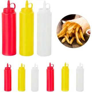 Relaxdays Squeeze Flasche 9er Set 400 ml Kunststoff rot/gelb/weiß