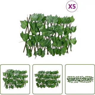 The Living Store Rankgitter mit Künstlichem Weinlaub 5 Stk. Erweiterbar 180x20cm - Grün