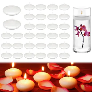 Schwimmkerzen Weiss 32 Stück, Wasserkerzen, Schwimmende Teelichter 3,7x1,6 | Rauchlose Floating Candles, Reines Paraffinwachs, Gleichmäßiger Abbrand, Für Gläser und Vasen, Romantische Tischdeko