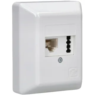 Rutenbeck TAE + IAE/UAE 8(6) Kombi-Telefondose Aufputz Reinweiß | Anschlussdose für 6-polige & 8-polige Stecker (RJ11 & RJ12), 2x6 Schraubkontakte, fuer ISDN- und Analog-Endgeraete geeignet