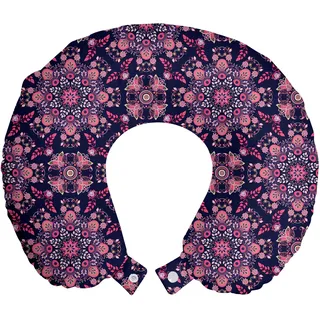 ABAKUHAUS Ethnisch Reisekissen Nackenkissen, Frühlings-Blüten, Schaumstoff Reiseartikel für Flugzeug und Auto, 30x30 cm, Indigo Rosa Blassrosa - Rosa