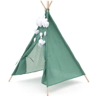 Tipi Montesori Robincool Kaplana, 80 x 80 x 110 cm, faltbar, Innen- und Außenbereich, aus grünem Stoff