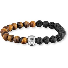 SAVE BRAVE® Armband für Männer mit Perlen, elastischer Armreif aus schwarzen Lava Perlen und echten Tigeraug Steinen, Geschenk für Männer und Jungs, einzigartig durch Edelstahl Gorilla Kopf Anhänger
