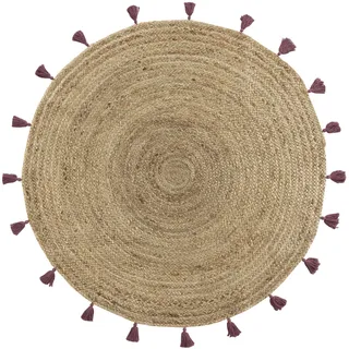 Douceur d'Intérieur, Teppich, rund, Durchmesser 120 cm, Shira, Bordeaux, Jute, mit Pompons