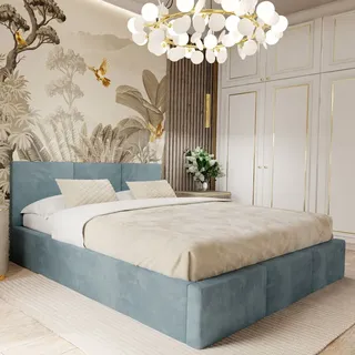 Muralo Polsterbett Stoffbett Bett mit Bettkaste Container Doppelbett für Schlafzimmer - Blau