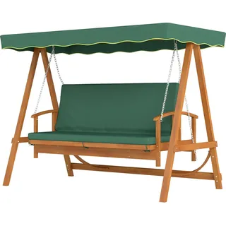 2 in 1 Hollywoodschaukel mit Liegefunktion, 3-Sitzer Gartenschaukel aus Holz, Holzschaukel mit Sonnendach Sitzauflage, Schaukelbank bis 330kg, für Garten, Terrasse, 236x130x181 cm, Dunkelgrün | - dunkelgrün