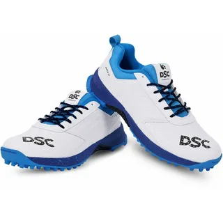 DSC Jaffa 22 Cricket Shoes, Color: White/Navy, Size: 9UK/10US/43EU, for Mens & Boys, Material: Mesh, Breathable Mesh, Non-Slip Sole for Improved Durability for Stability